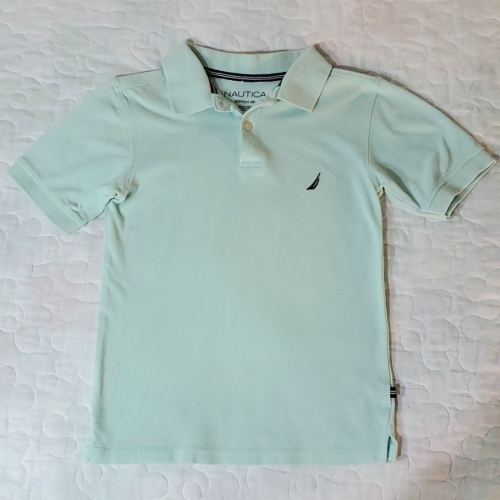 Nautical Boy's Mint Green Short Sleeved Polo Shirt, Size 8